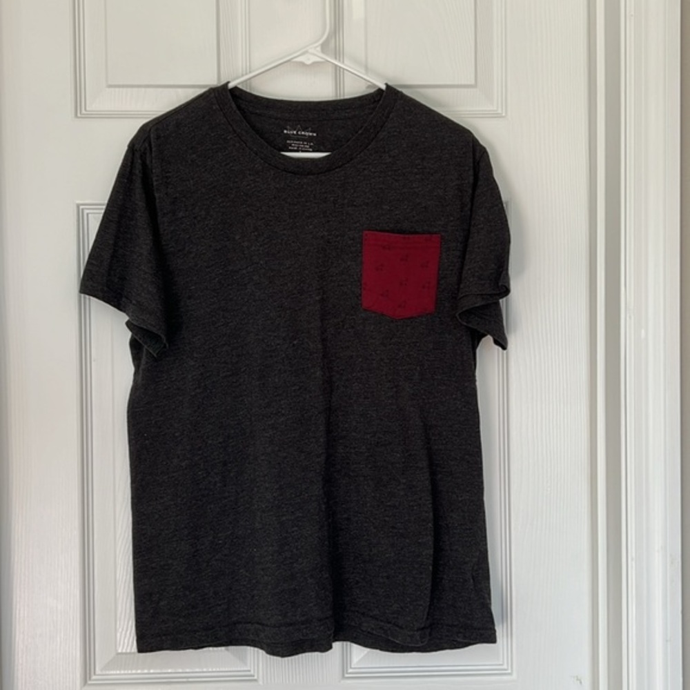 Blue Crown gray&red short sleeve pocket teeshirt